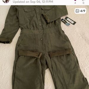 Gabrielle Union Olive Green Faux Suede Women's Jumpsuit